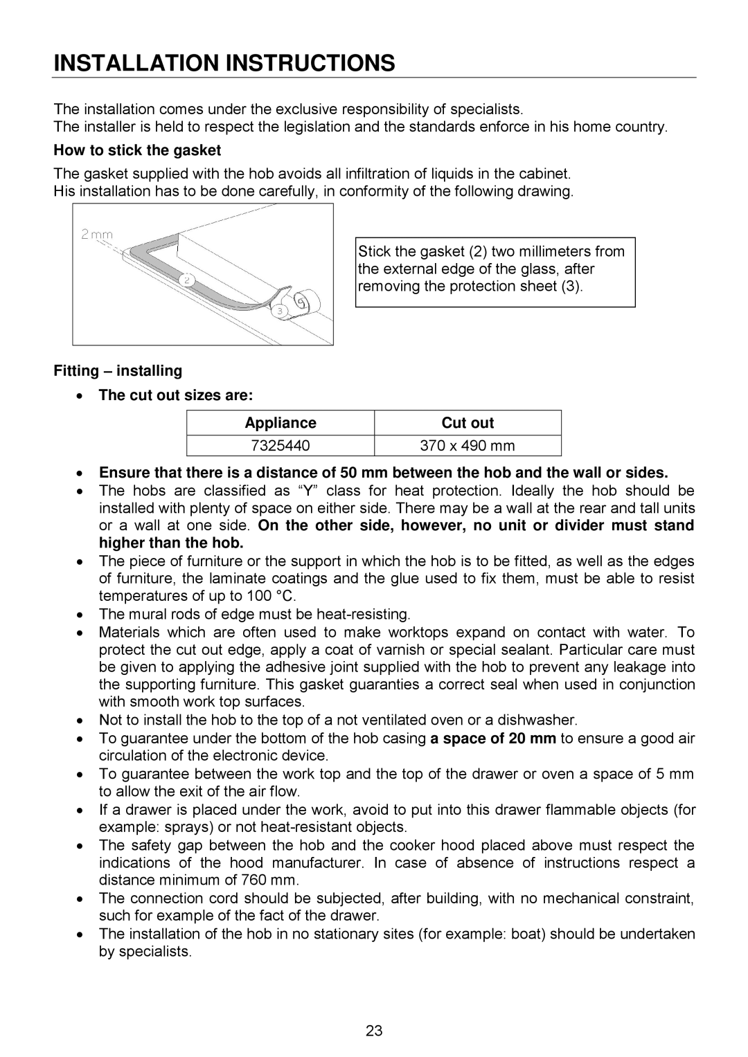 Foster 7325 440 user manual Installation Instructions, How to stick the gasket 