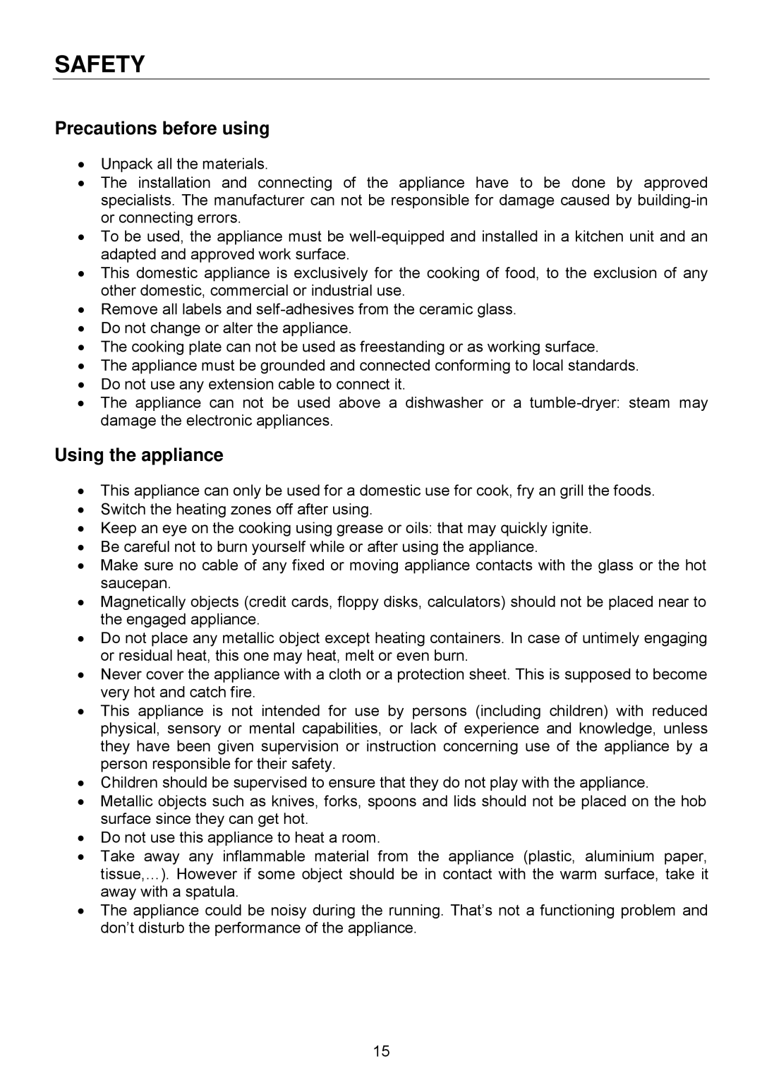 Foster 7325 440 user manual Safety, Precautions before using, Using the appliance 