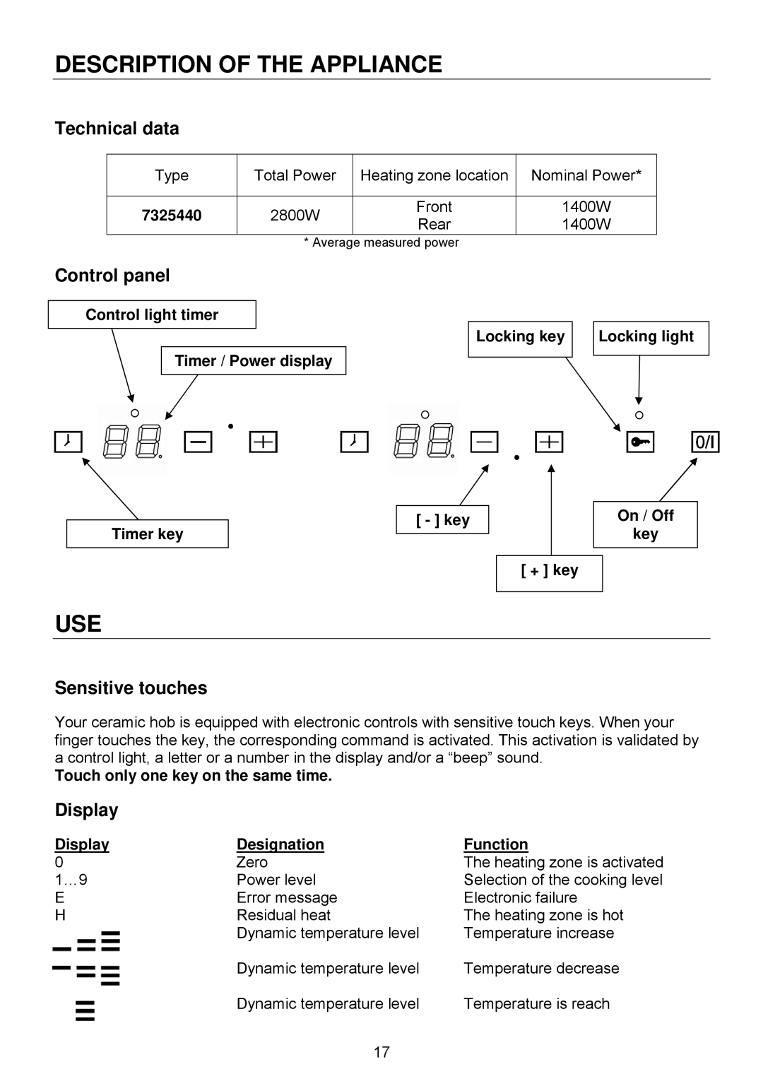 Foster 7325 440 user manual Description of the Appliance, Use 