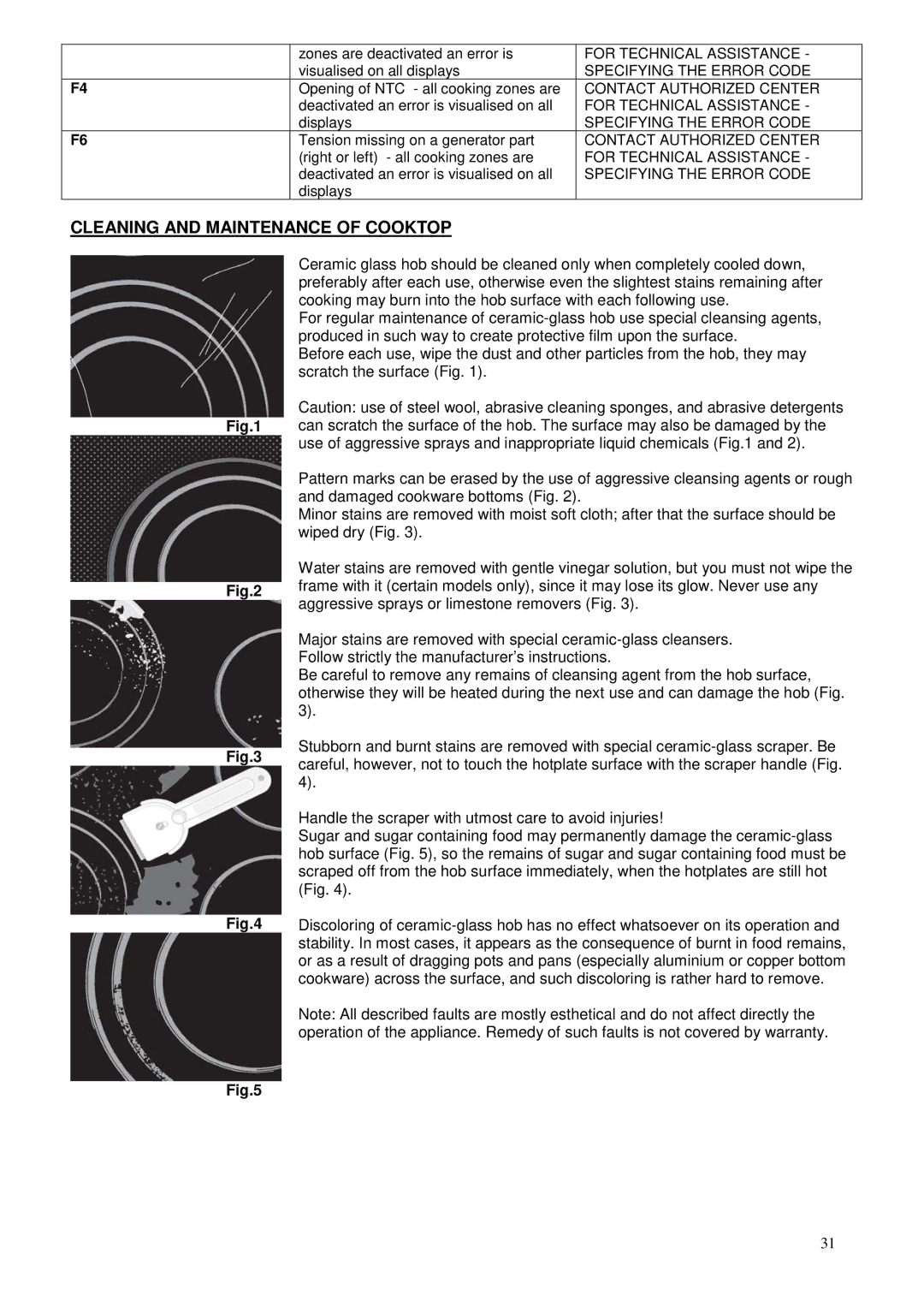 Foster 7372 241 user manual Cleaning and Maintenance of Cooktop 