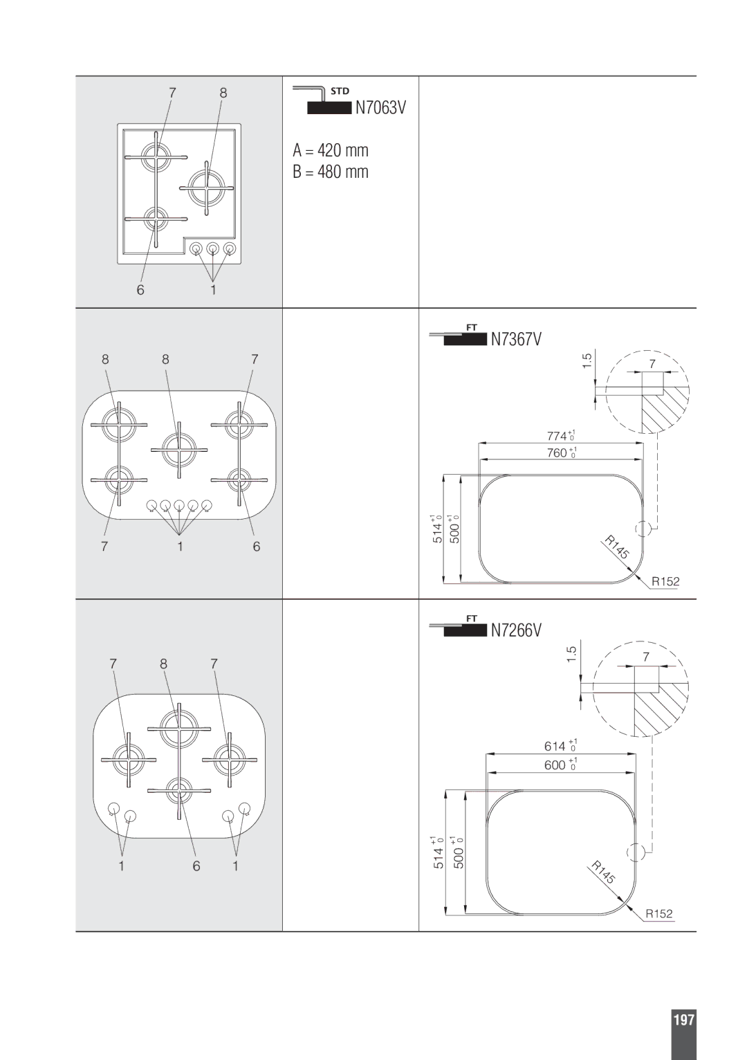 Foster 9606801 user manual N7063V = 420 mm = 480 mm N7367V, R145, N7266V 