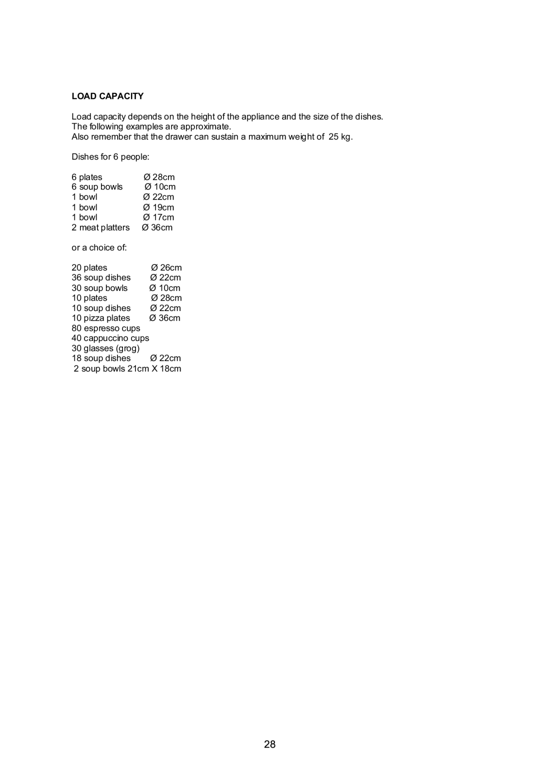 Foster cod.7138 000 user manual Load Capacity 