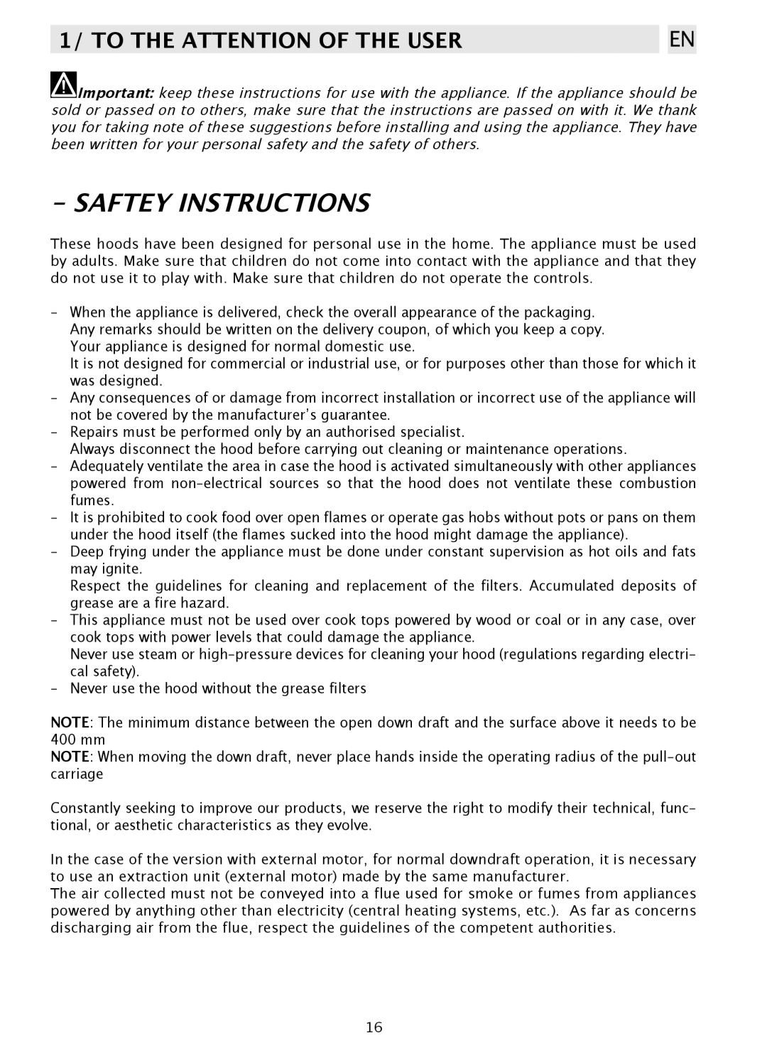 Foster Domino S4000 user manual Saftey Instructions, To the Attention of the User 