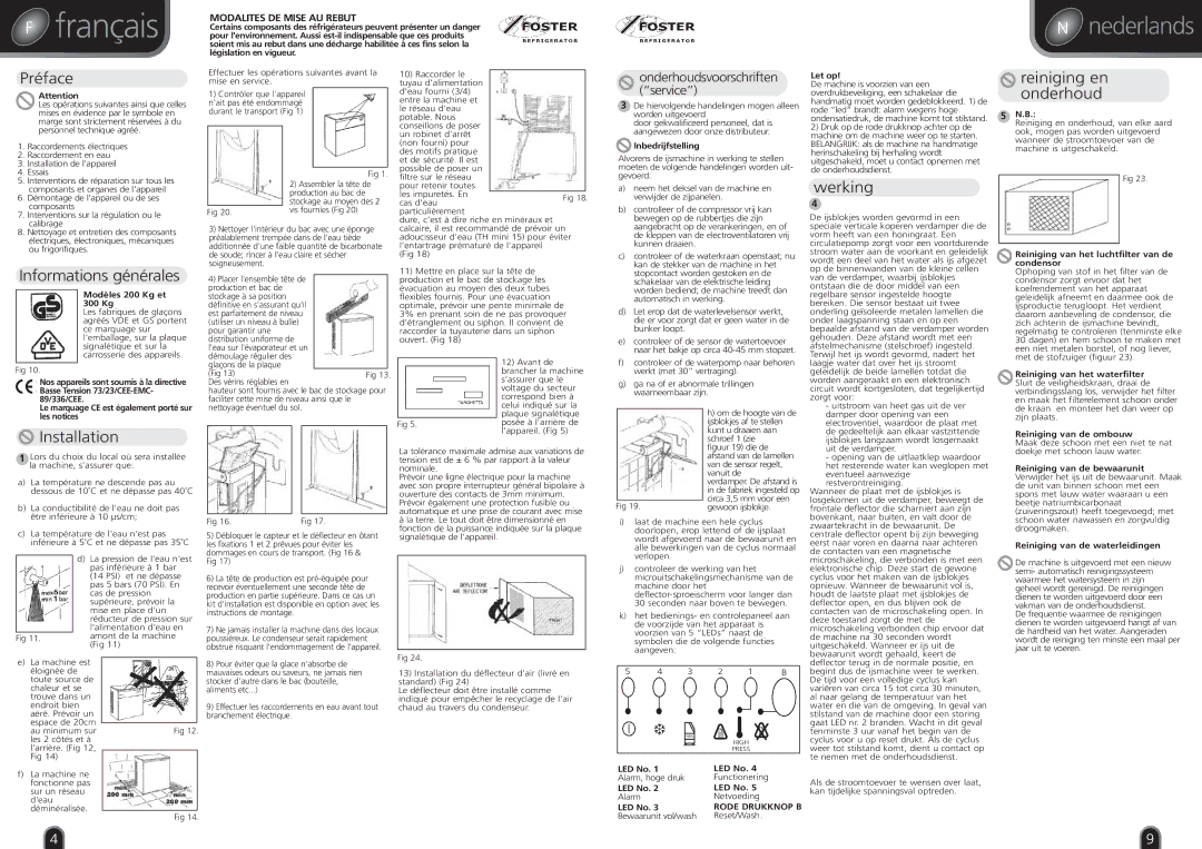 Foster F200, F300, F130 manual Français, Préface, Informations générales, Werking, Reiniging en onderhoud 