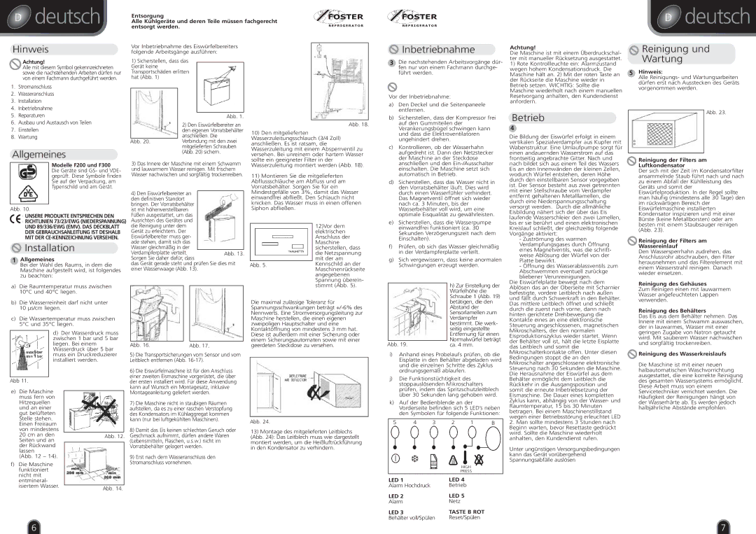 Foster F300, F200, F130 manual Deutsch 