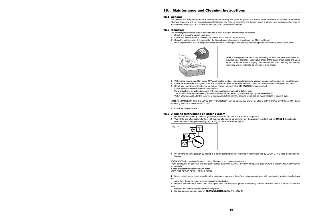 Foster FCI30, F85, F20, F40 Maintenance and Cleaning Instructions, General, Icemaker, Cleaning Instructions of Water System 