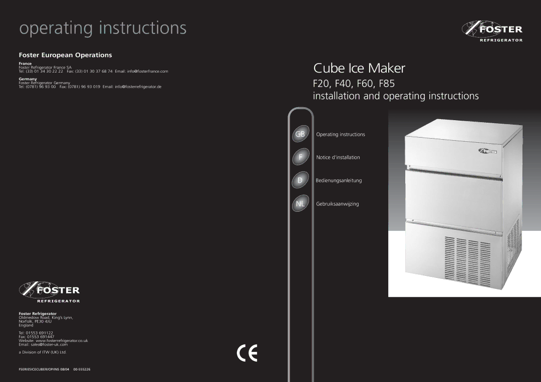 Foster F20, F85, F40, F60 manual Operating instructions 