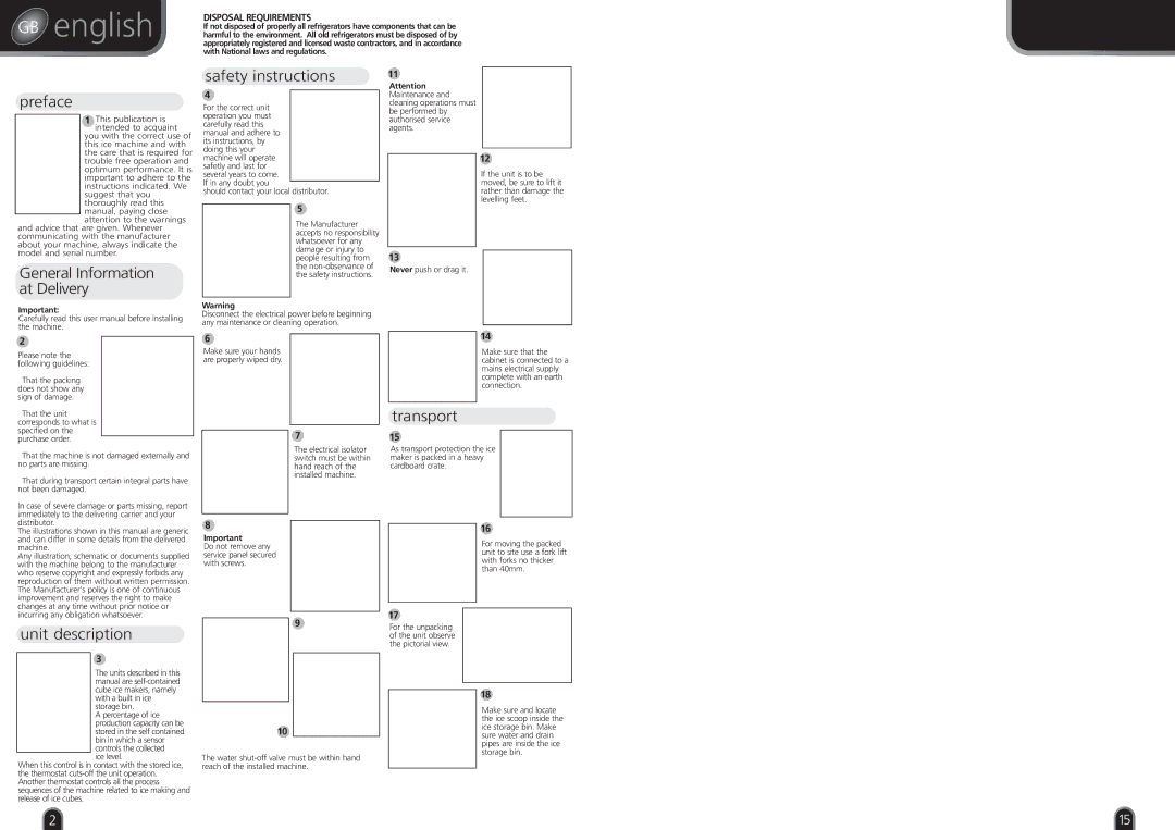 Foster F40, F85, F20, F60 manual GB english, Preface, Safety instructions, Unit description, Transport 