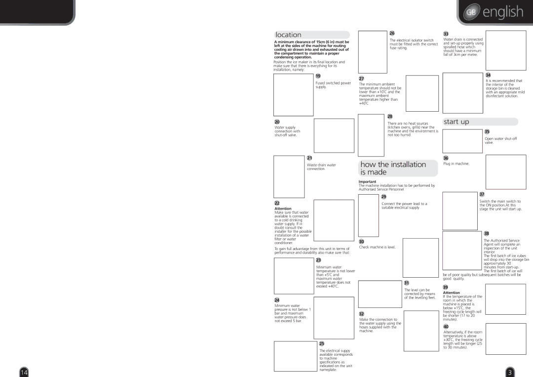 Foster F60, F85, F20, F40 manual How the installation is made, Location, Start up 