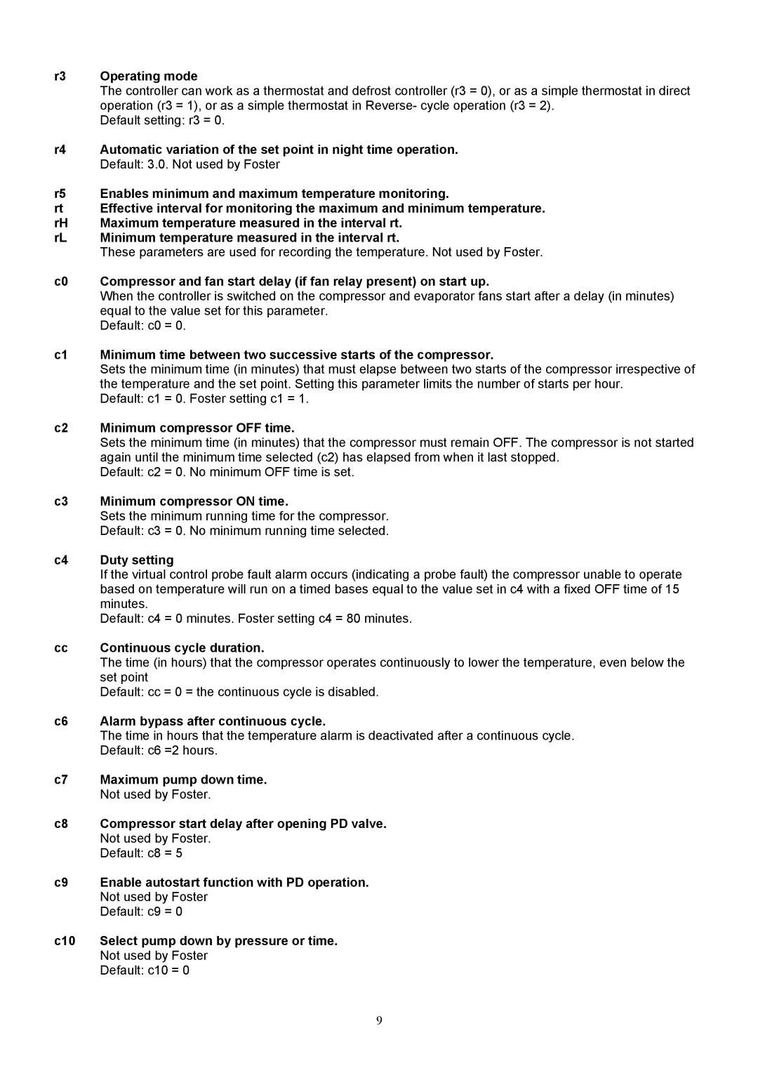 Foster FHG 3L manual R3 Operating mode, Default 3.0. Not used by Foster, Enables minimum and maximum temperature monitoring 