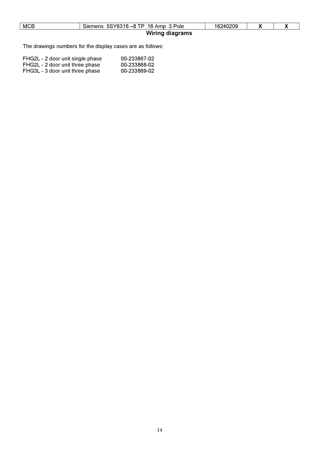 Foster FHG 2L, FHG 3L manual Wiring diagrams 