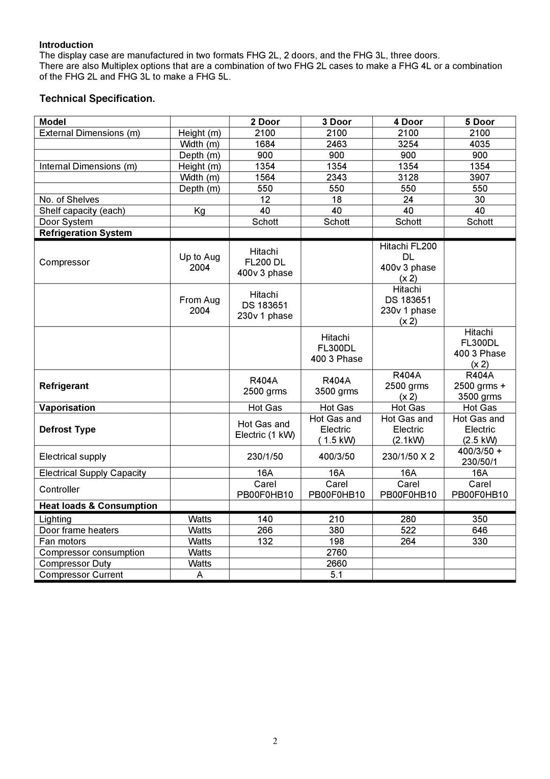 Foster FHG 2L, FHG 3L manual Technical Specification 