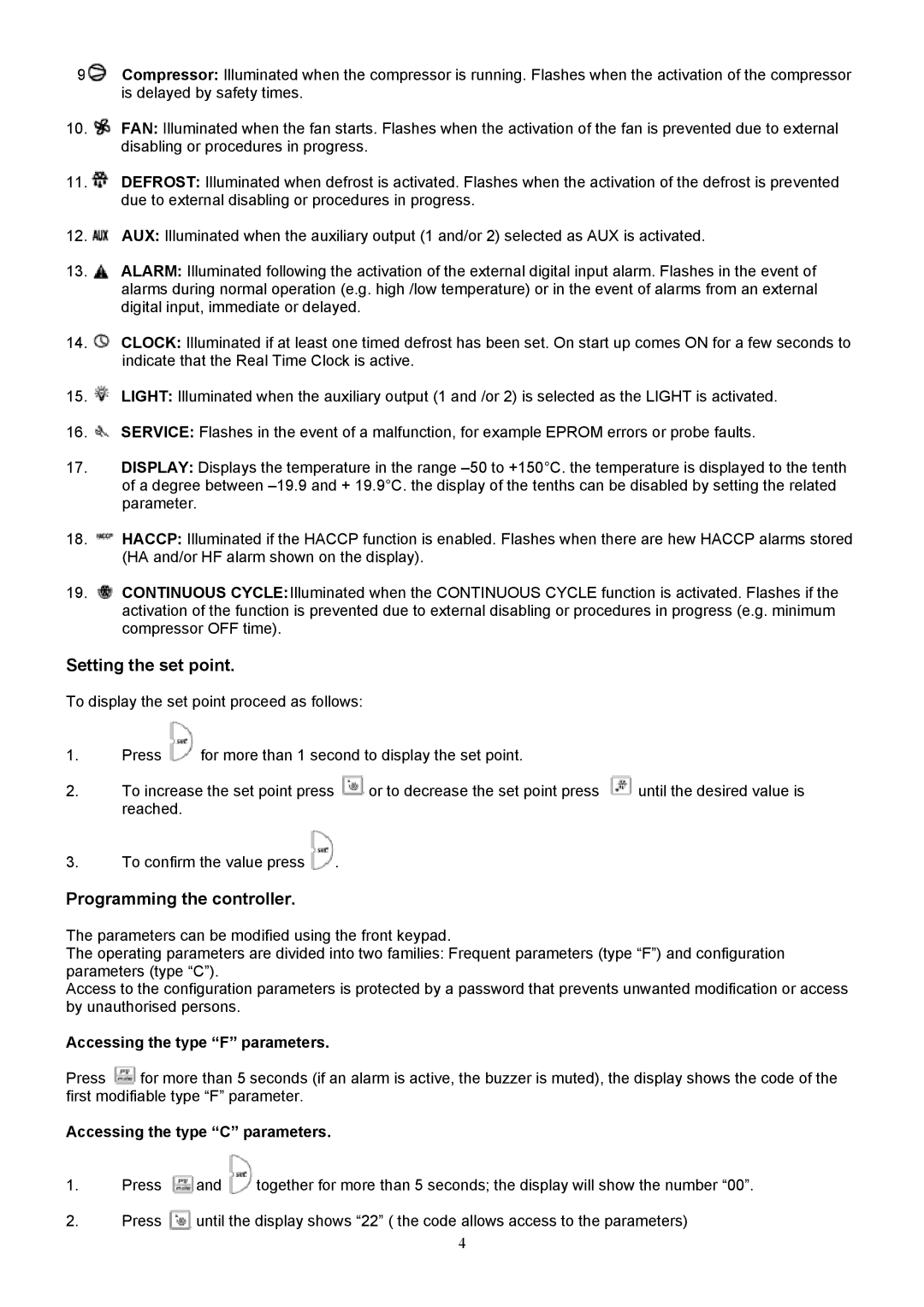 Foster FHG 2L, FHG 3L manual Setting the set point, Programming the controller 