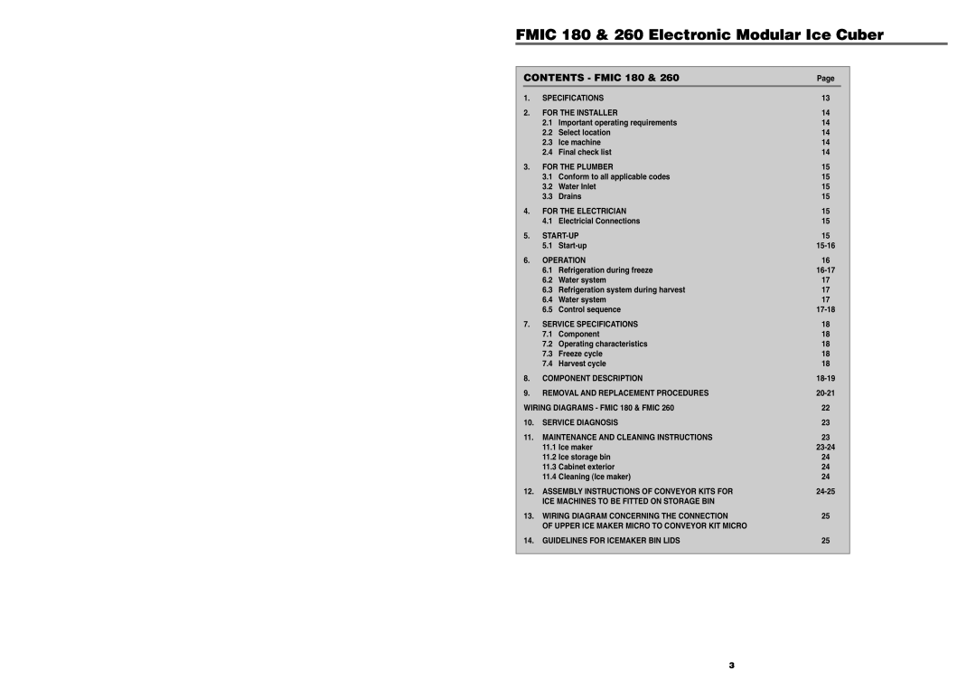 Foster FMIC180 manual FMIC 180 & 260 Electronic Modular Ice Cuber, Contents - Fmic 