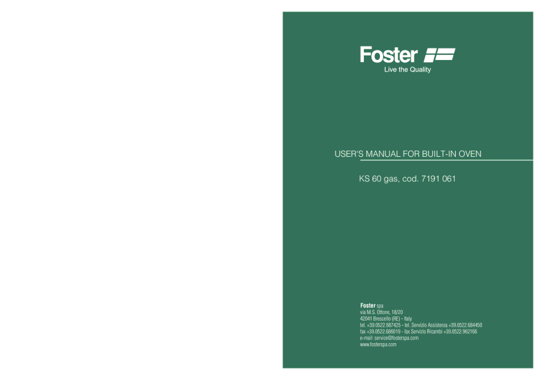 Foster user manual KS 60 gas, cod 