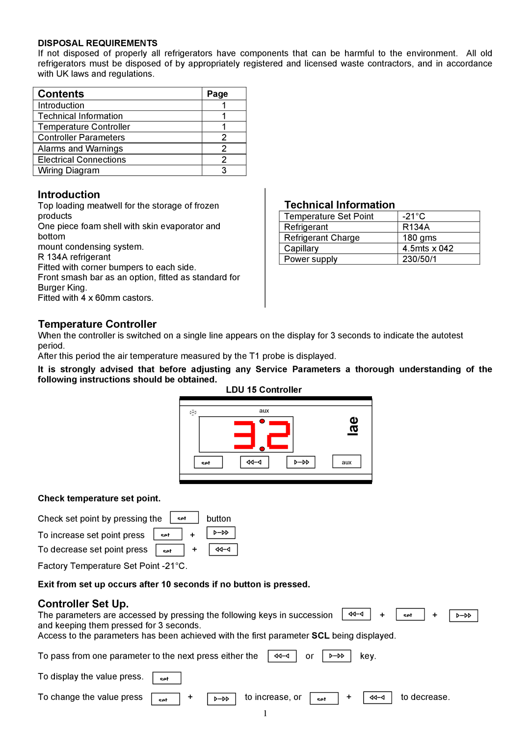 Foster LC125 manual Contents, Introduction, Technical Information, Temperature Controller, Controller Set Up 