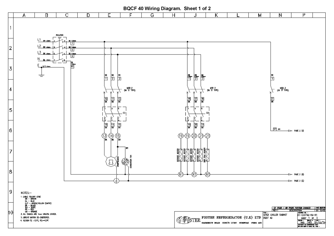 Foster BQCF 40, QC 600, QC 11 manual Bqcf 40 Wiring Diagram. Sheet 1 