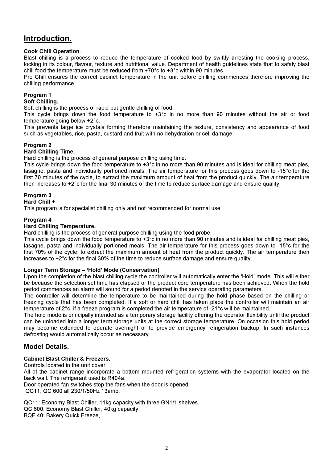 Foster QC 600, QC 11, BQCF 40 Cook Chill Operation, Program Soft Chilling, Program Hard Chilling Time, Program Hard Chill + 