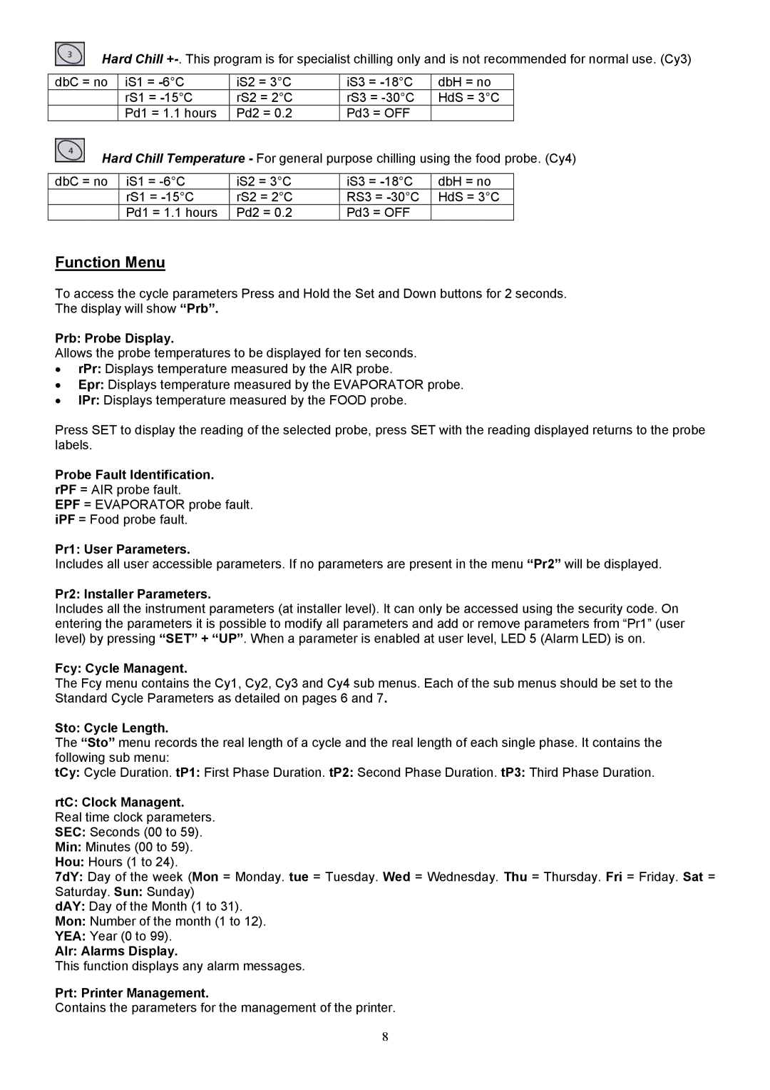 Foster QC 600, QC 11, BQCF 40 manual Function Menu 