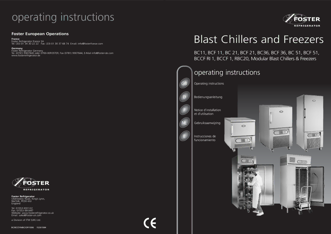 Foster BC36, RBC20, BCCF RI 1, BCF11, BC21, BCF21, BCF36, BCCF 1, BC51, BCF51, BC11 manual France, Germany, Foster Refrigerator 