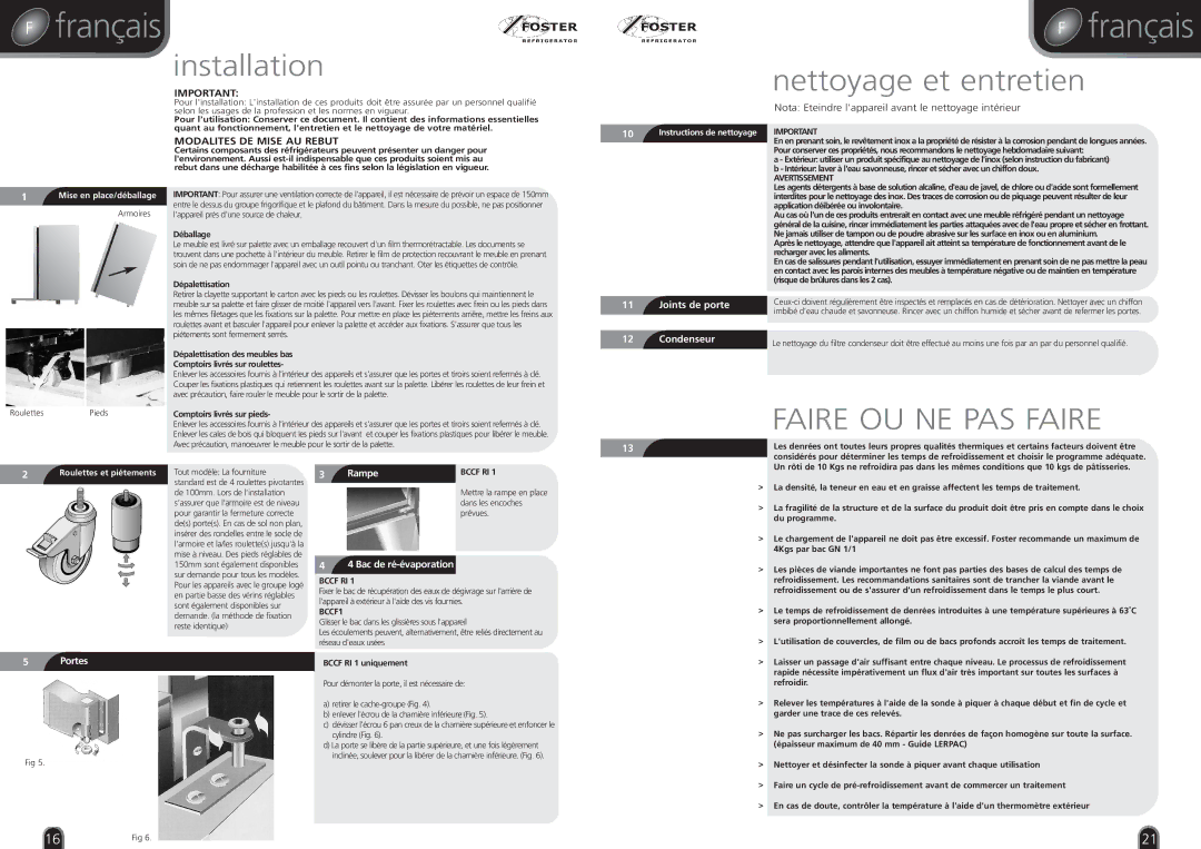 Foster BCF21, RBC20, BC36, BCCF RI 1, BCF11, BC21, BCF36, BCCF 1, BC51, BCF51, BC11 manual Français, Modalites DE Mise AU Rebut 