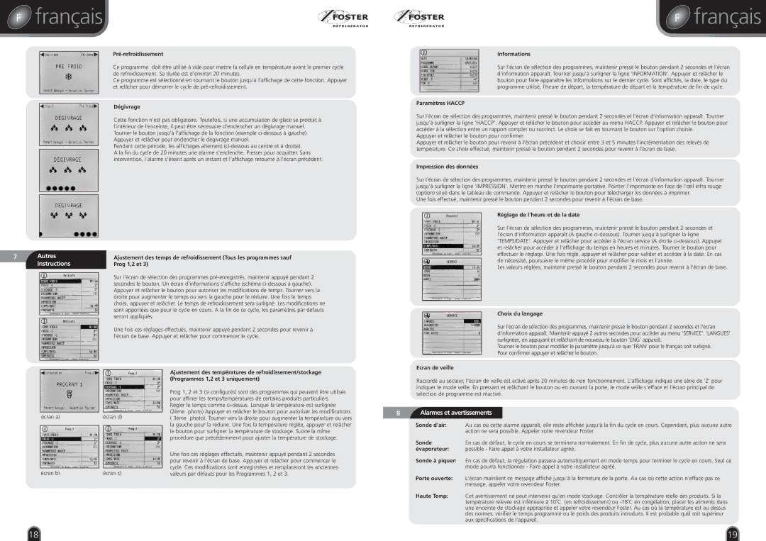 Foster BCCF 1, RBC20, BC36, BCCF RI 1, BCF11, BC21, BCF21, BCF36, BC51, BCF51, BC11 Autres instructions, Alarmes et avertissements 