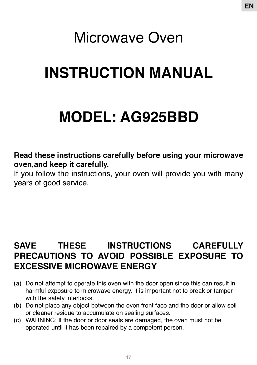 Foster S1000 manual Model AG925BBD 