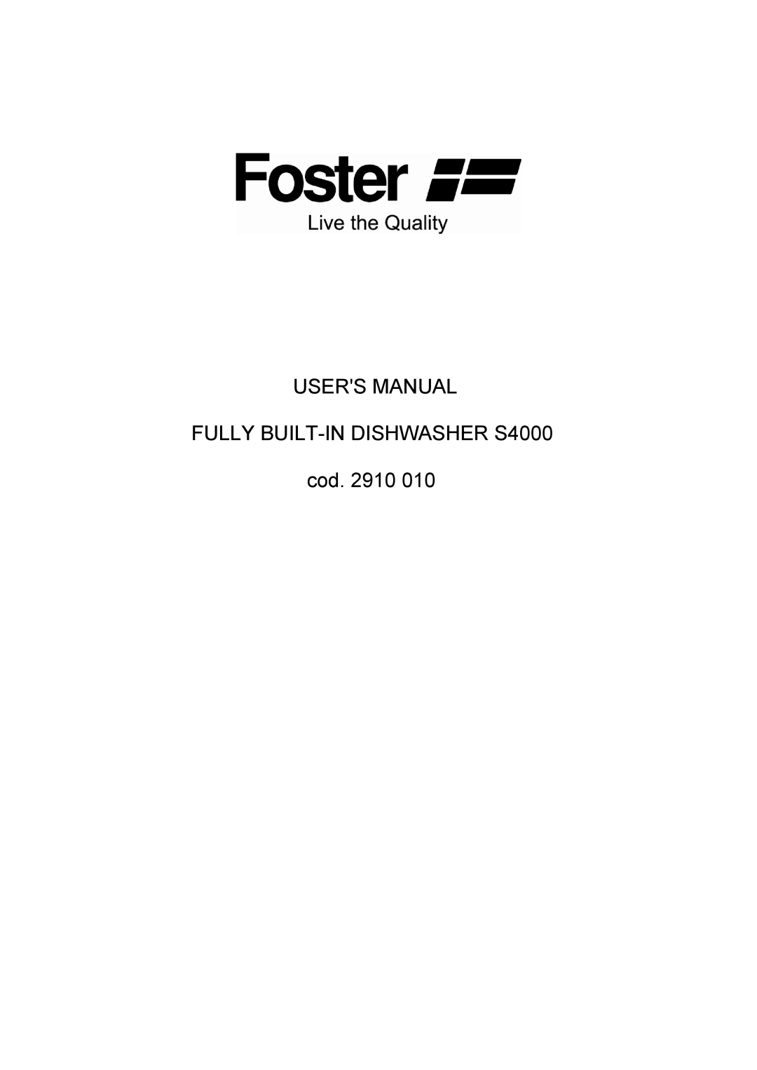 Foster manual Fully BUILT-IN Dishwasher S4000 