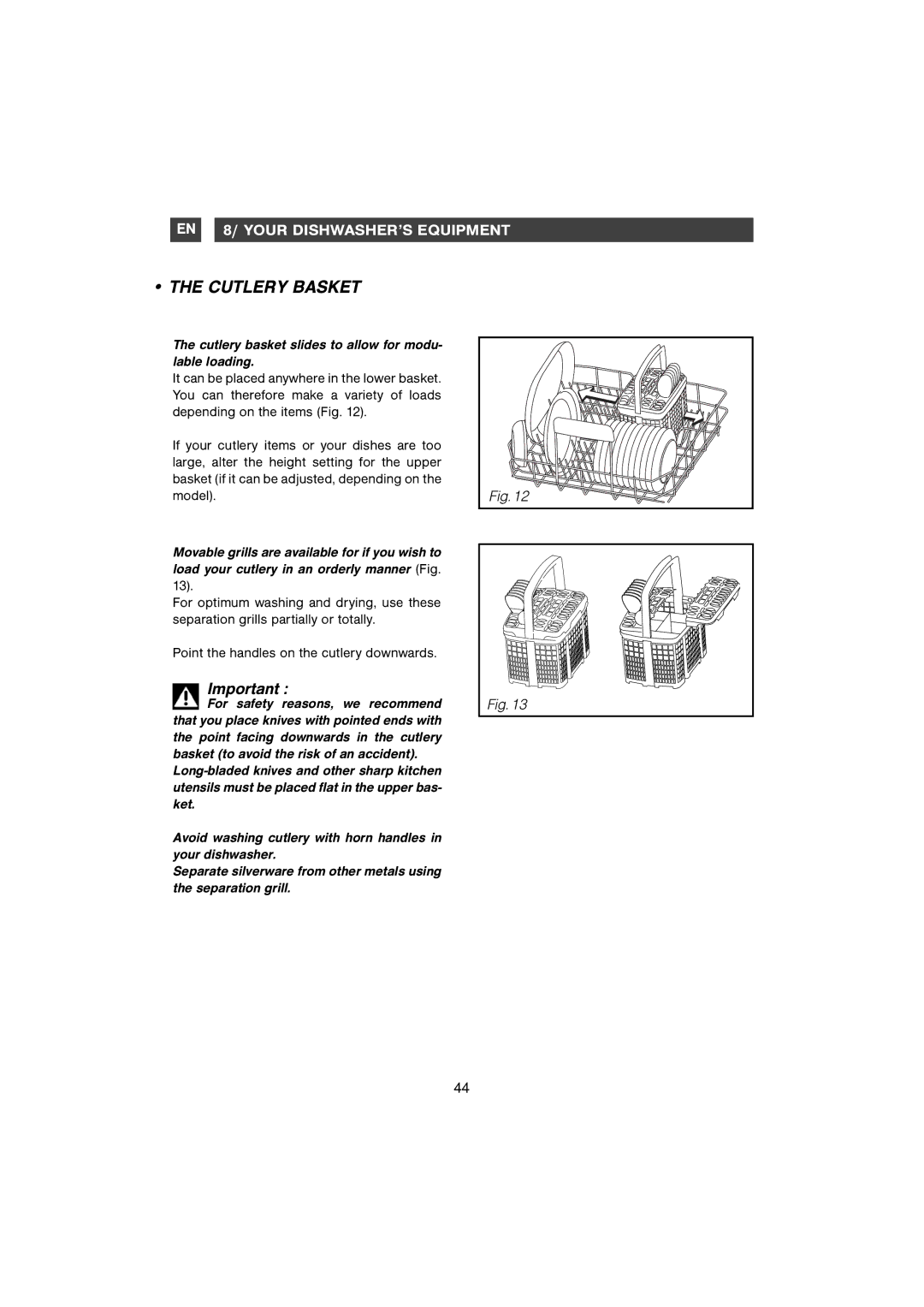 Foster S4000 manual Cutlery Basket, Cutlery basket slides to allow for modu- lable loading 