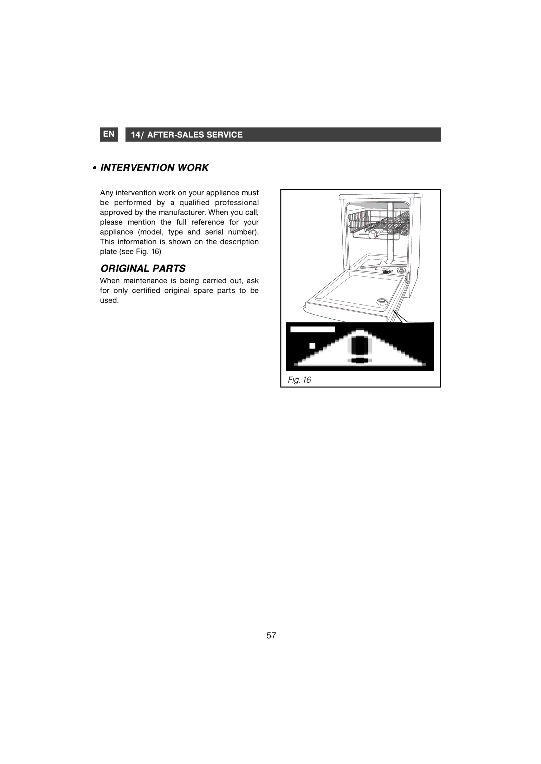 Foster S4000 manual Intervention Work, Original Parts 