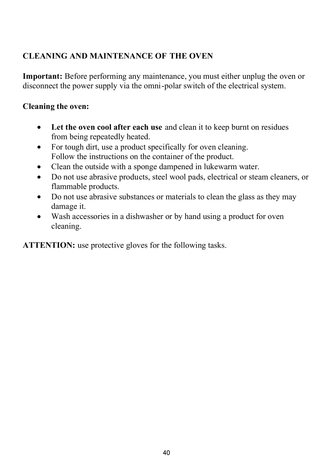 Foster S4000 user manual Cleaning and Maintenance of the Oven, Cleaning the oven 