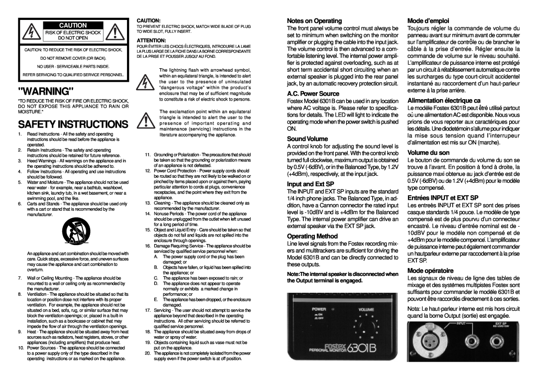 Fostex 6301B manuel dutilisation Safety Instructions 