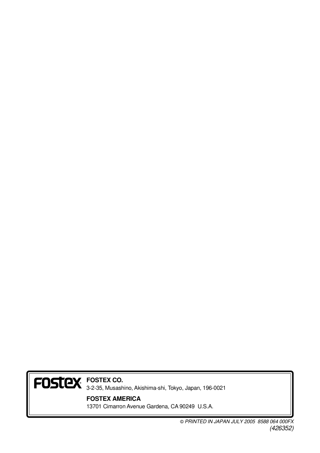 Fostex 6301D owner manual Fostex CO 