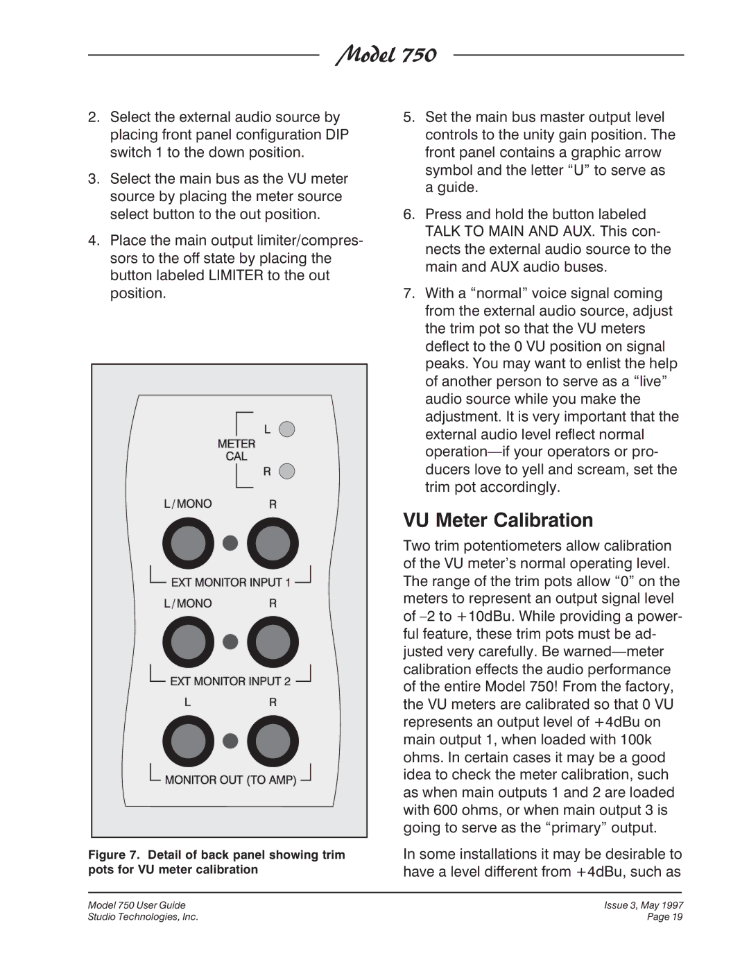 Fostex 750 manual VU Meter Calibration 