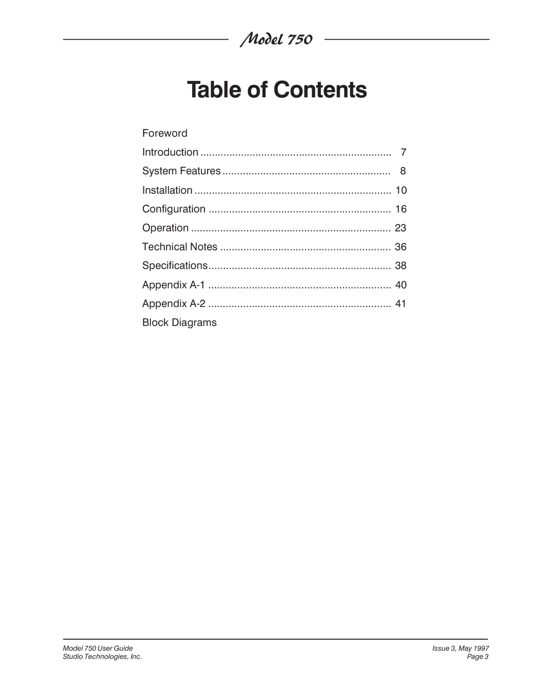 Fostex 750 manual Table of Contents 