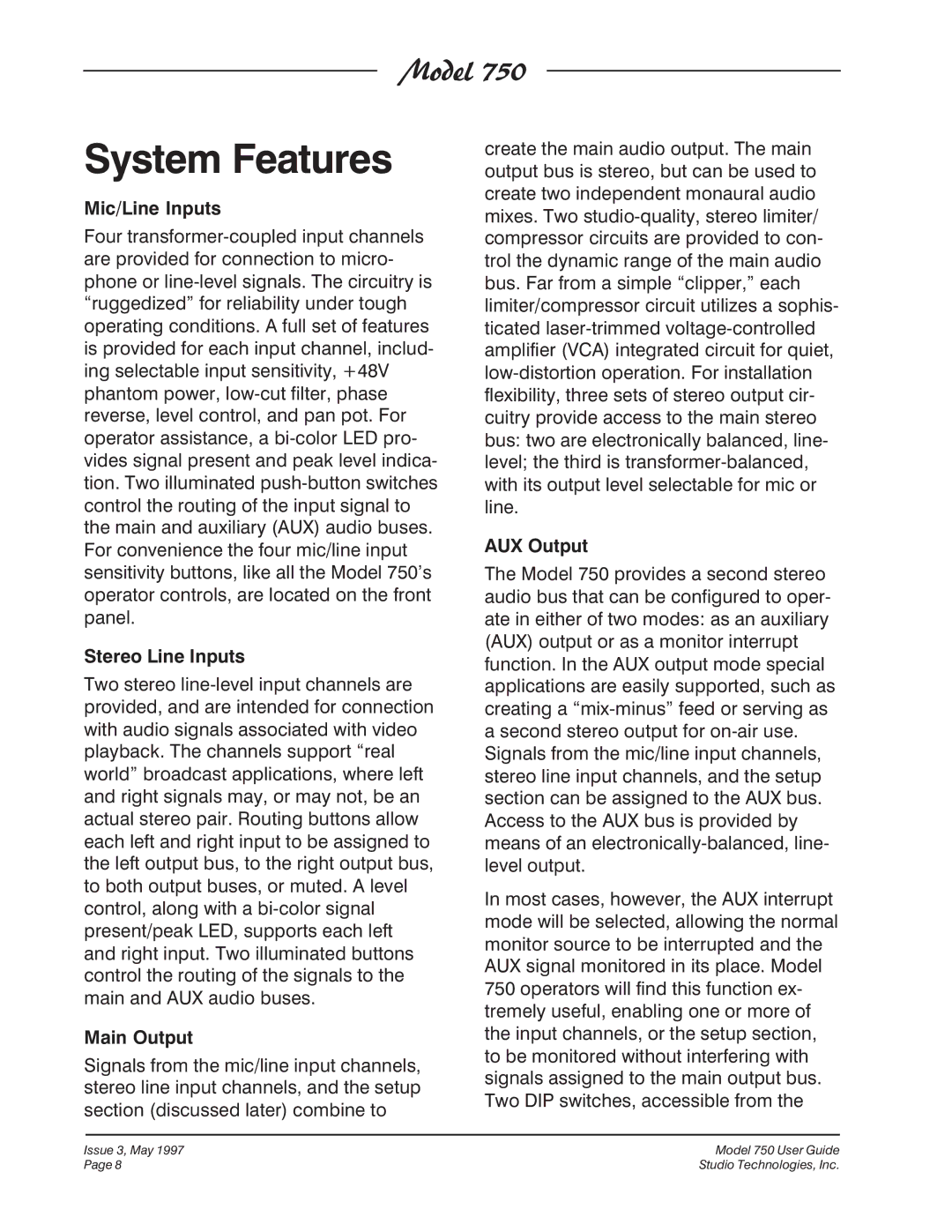 Fostex 750 manual System Features 