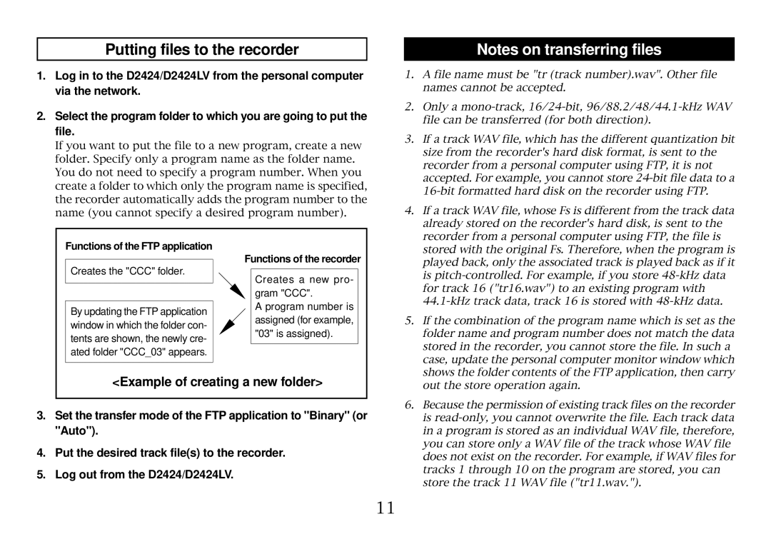 Fostex 8360 owner manual Putting files to the recorder, Creates the CCC folder 