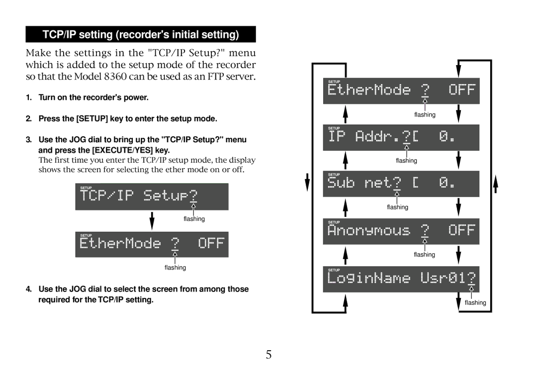 Fostex 8360 owner manual TCP/IP setting recorders initial setting 