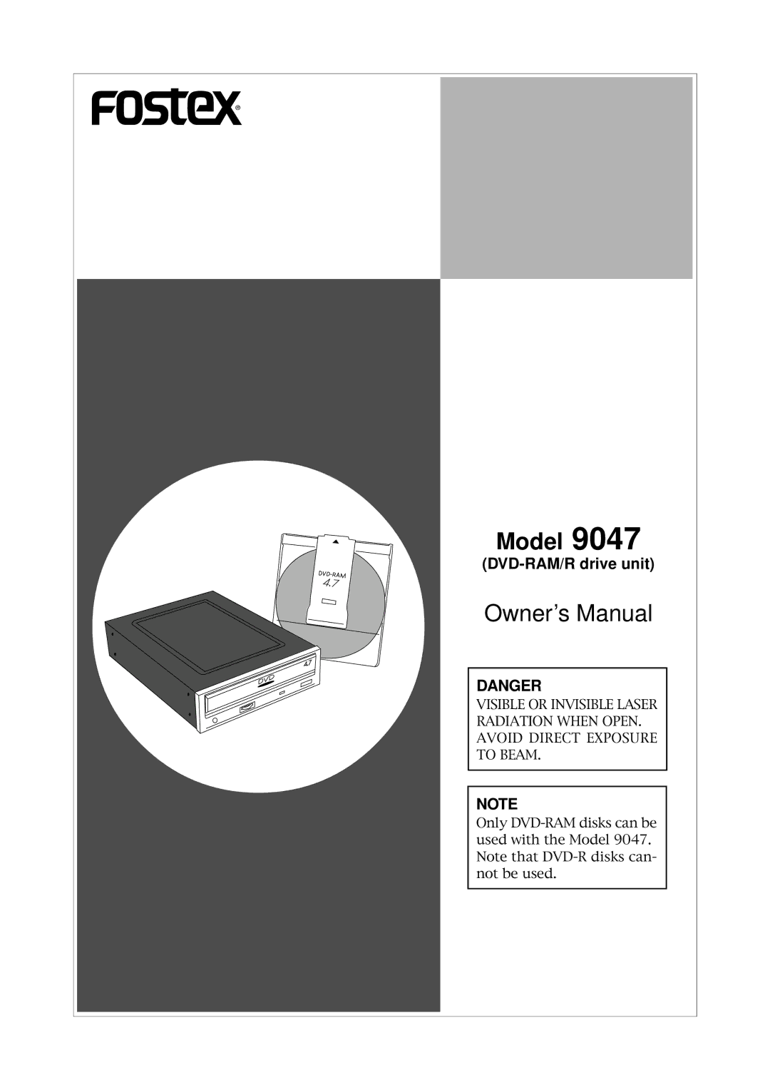 Fostex 9047 owner manual Model, DVD-RAM/R drive unit 