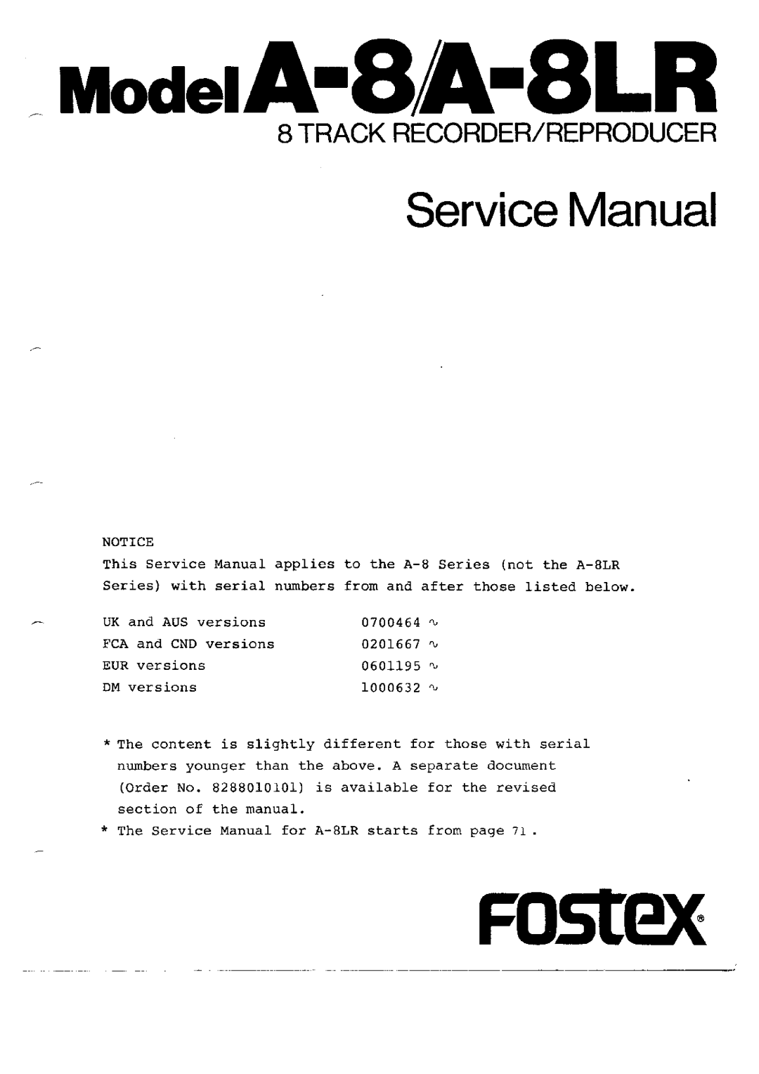 Fostex A-8LR manual 