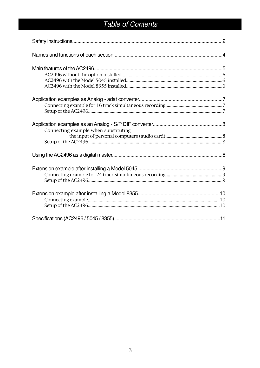 Fostex AC2496 owner manual Table of Contents 