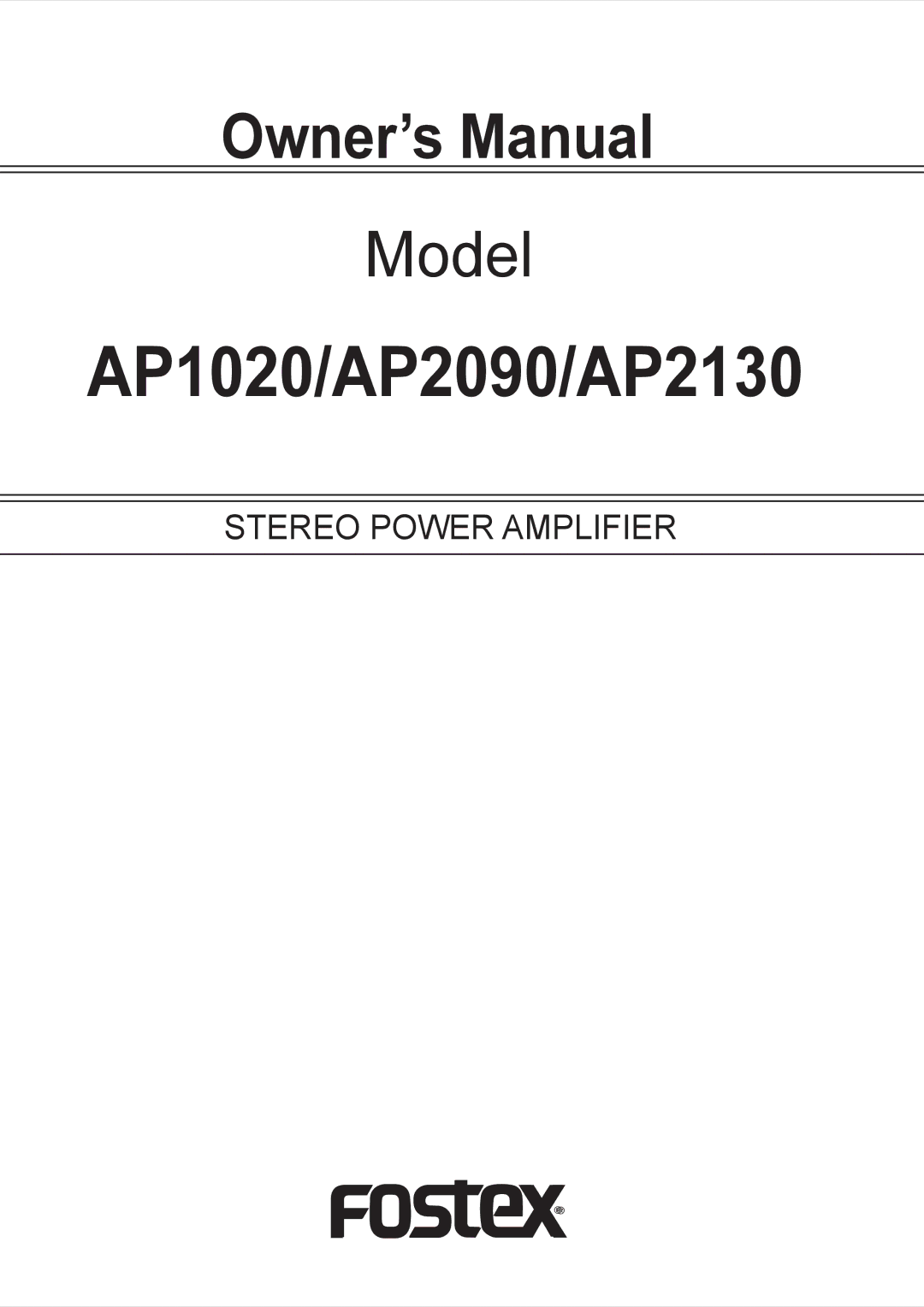 Fostex owner manual AP1020/AP2090/AP2130 