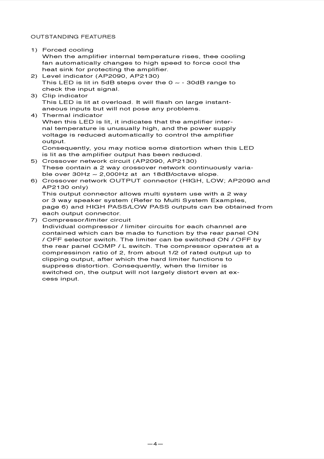 Fostex AP2130, AP2090, AP1020 owner manual Outstanding Features 