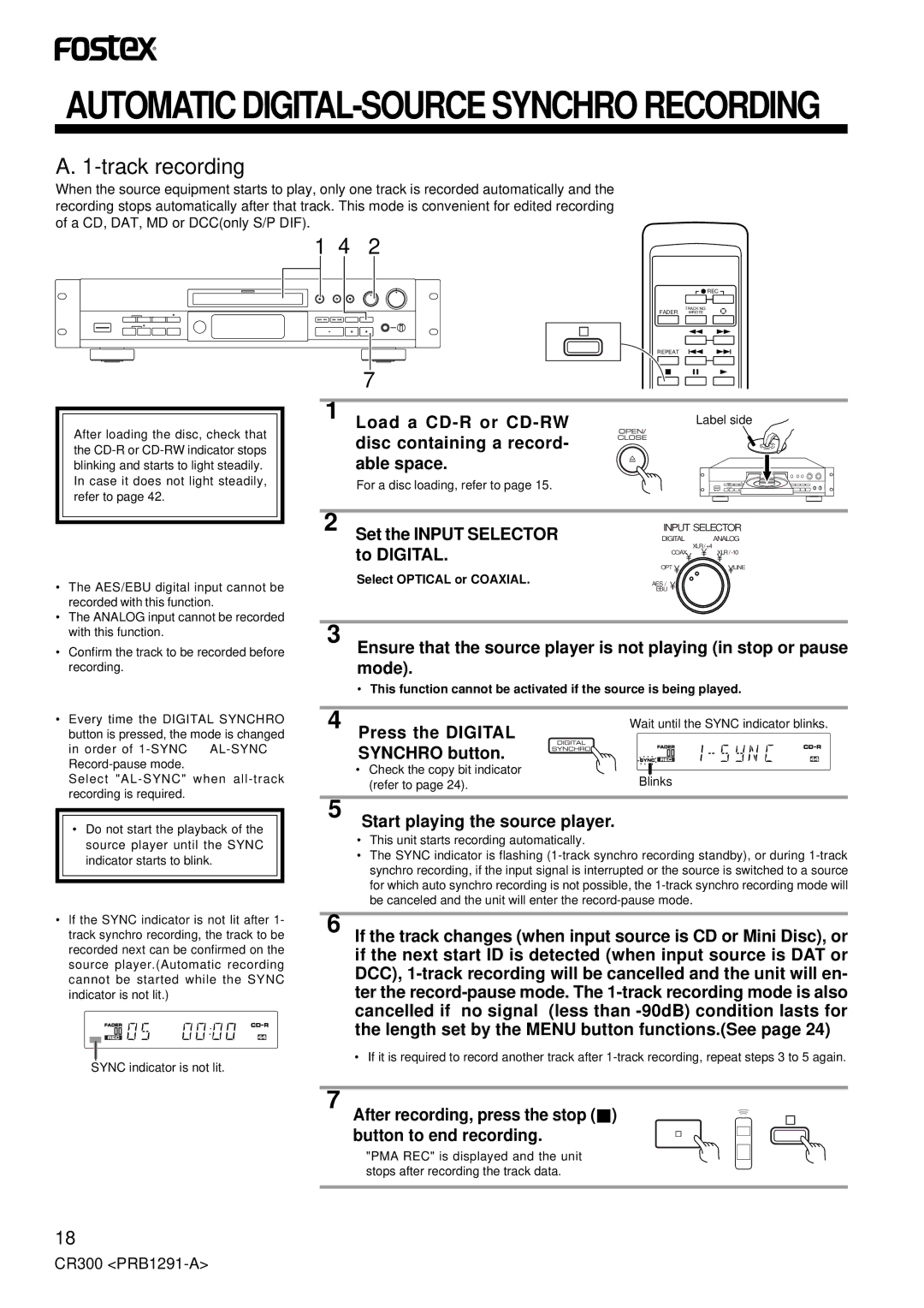 Fostex CR300 owner manual Track recording 