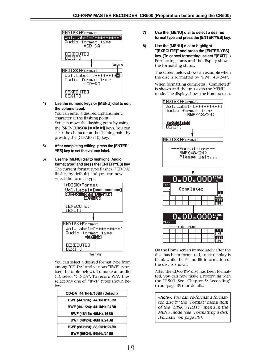 Fostex CR500 owner manual Use the numeric keys or Menu dial to edit the volume label 