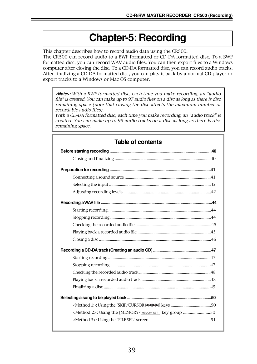 Fostex owner manual CD-R/RW Master Recorder CR500 Recording 