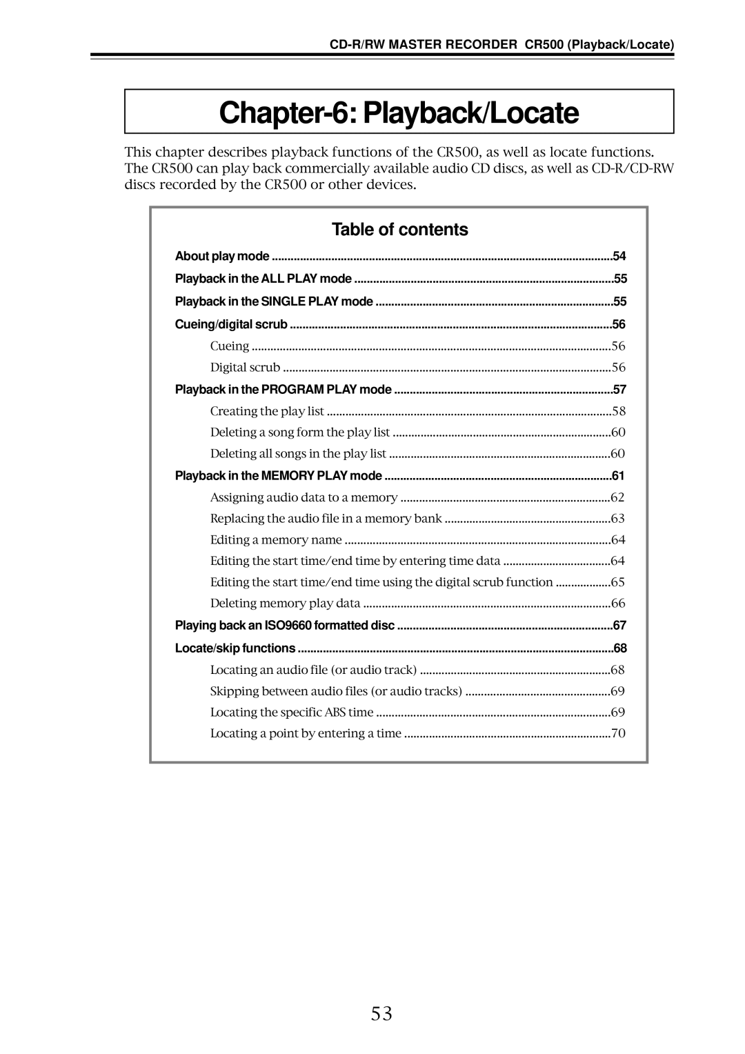 Fostex owner manual CD-R/RW Master Recorder CR500 Playback/Locate, Playback in the Program Play mode 