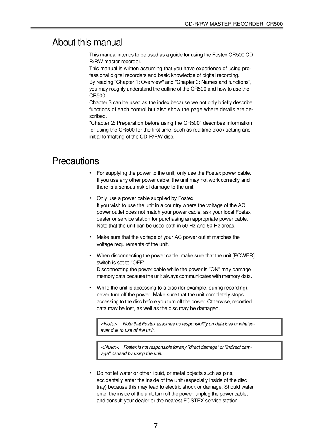 Fostex CR500 owner manual About this manual 