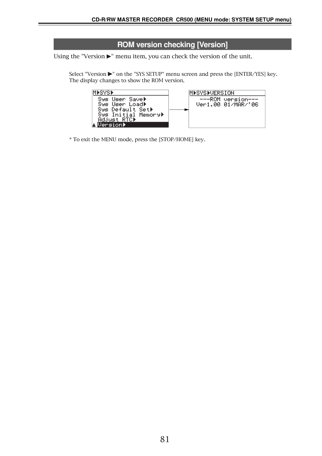 Fostex CR500 owner manual ROM version checking Version 