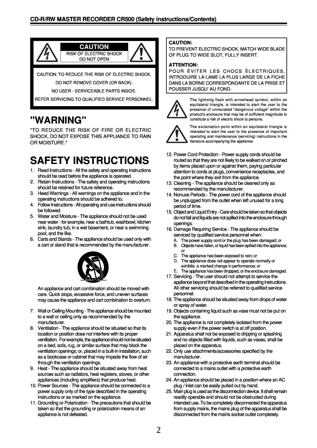 Fostex CR500 owner manual Safety Instructions 